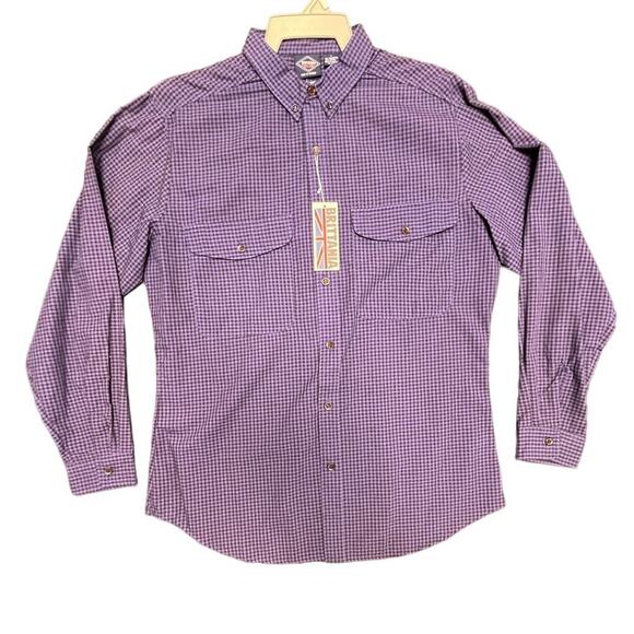 NWT Vintage Brittania Button Up Shirt Men's Size Large Purple Plaid Long Sleeve - Picture 1 of 4